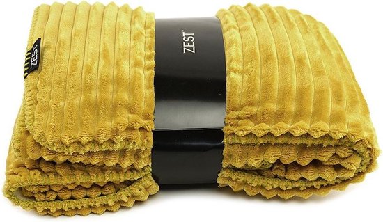 GAEVE | Zest fleece deken - heerlijk zacht, warm plaid - 125*150 cm - rib + vacht zijde - oker geel