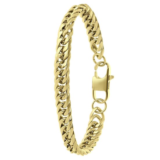 Lucardi Heren Goldplated armband met gourmetschakel - Staal - Armband - Cadeau - Vaderdag - 19 cm - Goudkleurig
