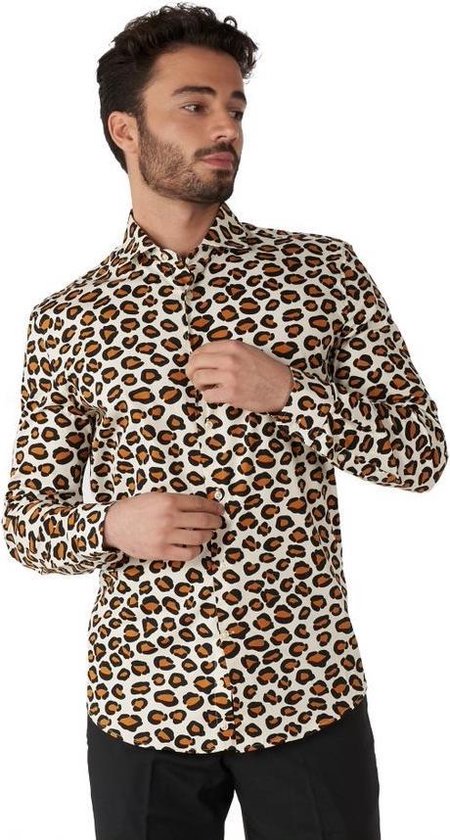 OppoSuits The Jag Shirt - Heren Carnvals Overhemd - Jaguar Tijger Panter Shirt - Beige - Maat EU 43/44