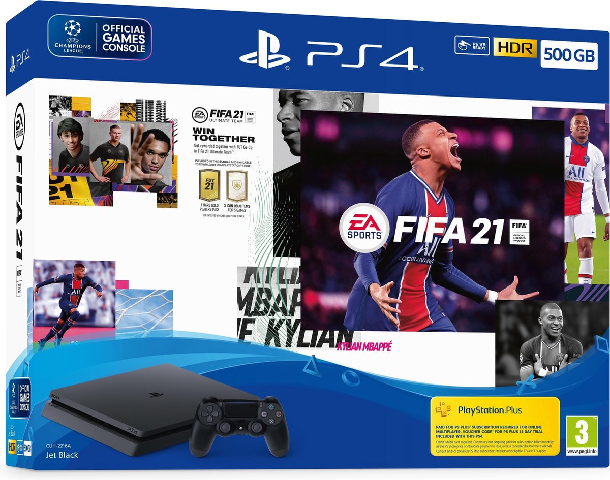 Sony PlayStation 4 Slim + FIFA 21 500 GB Wi-Fi Zwart