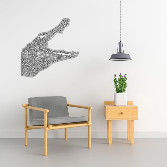Line Art - Krokodil 1 - XS - 26x25cm - Wit - geometrische wanddecoratie