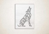 Line Art - Wolf vierkant 5 - M - 77x60cm - EssenhoutWit - geometrische wanddecoratie