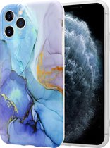 ShieldCase Marmeren geschikt voor Apple iPhone 11 Pro hoesje met camerabescherming - donkerblauw - Hardcase hoesje marmer look - Blauw kleurig telefoonhoesje marmeren uitstraling - Book Case - Backcover beschermhoesje