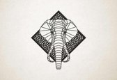 Line Art - Olifant 3 met achtergrond - XS - 27x25cm - Zwart - geometrische wanddecoratie