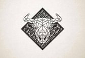 Line Art - Stier2  met achtergrond - L - 82x82cm - Zwart - geometrische wanddecoratie