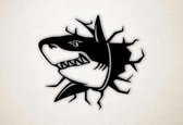 Wanddecoratie - Uitbrekende 3D haai - L - 75x83cm - Zwart - muurdecoratie - Line Art