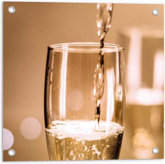 Tuinposter – Champagneglas - 50x50cm Foto op Tuinposter  (wanddecoratie voor buiten en binnen)