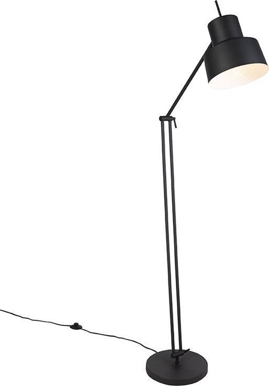 QAZQA chappie - Retro Vloerlamp | Staande Lamp - 1 lichts - H 1600 mm - Zwart - Woonkamer | Slaapkamer