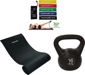 Tunturi - Fitness Set - Kettlebell 16 kg - Fitnessmat 160 x 60 x 0,7 cm - Weerstandsbanden 5 stuks