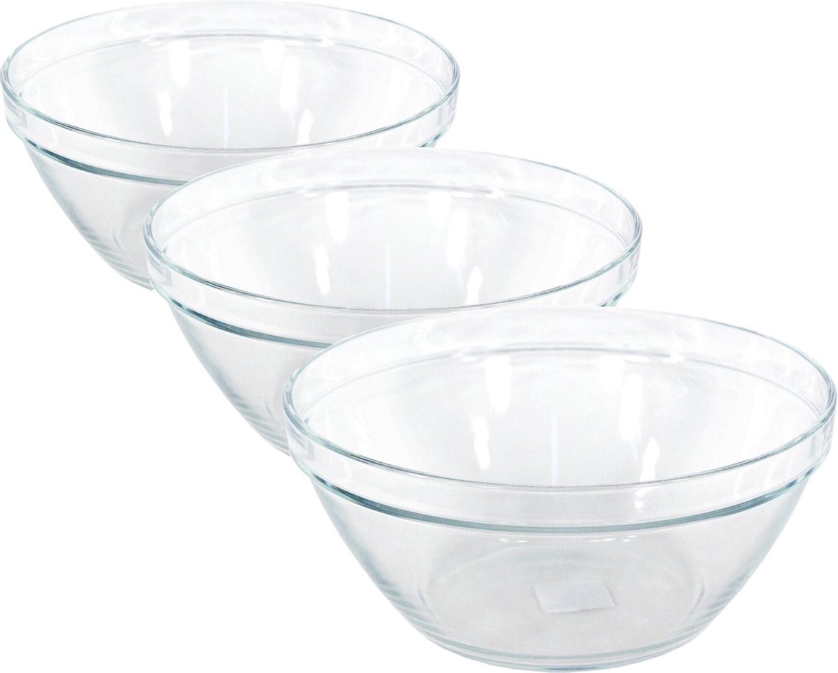 3x Glazen chipsschalen/keukenschalen Pompei 26 cm/3.6 liter - Schalen/kommen/mengkommen van glas