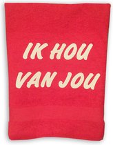 HANDDOEK ROOD MET TEKST "IK HOU VAN JOU"