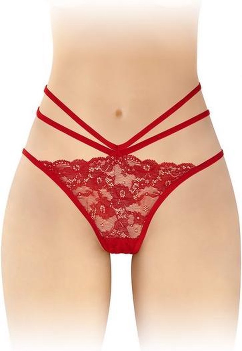 Fashion Secret Nadia - Erotische Slip met Open Kruis - Rood - One Size