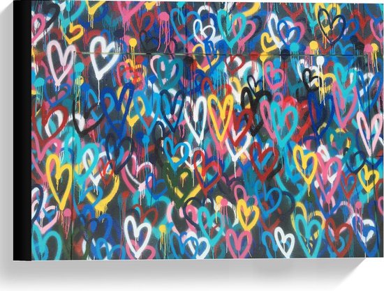 spreken zelfmoord Inloggegevens Canvas - Muur met Kleurrijke Graffiti Hartjes - 40x30cm Foto op Canvas  Schilderij... | bol.com
