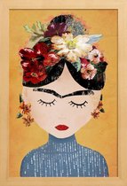 JUNIQE - Poster in houten lijst Frida Kahlo illustratie -40x60 /Oranje