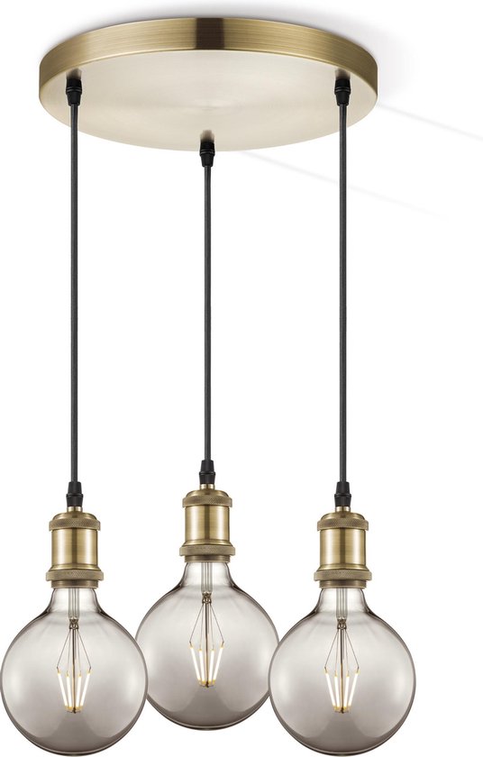 Home Sweet Home hanglamp brons vintage rond - hanglamp inclusief 3 LED filament lamp G95 - dimbaar - pendel lengte 100 cm - inclusief E27 LED lamp - rook