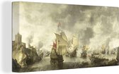 Canvas Schilderij Slag van de verenigde Venetiaanse en Nederlandse vloten - Schilderij van Abraham Beerstraten - 80x40 cm - Wanddecoratie