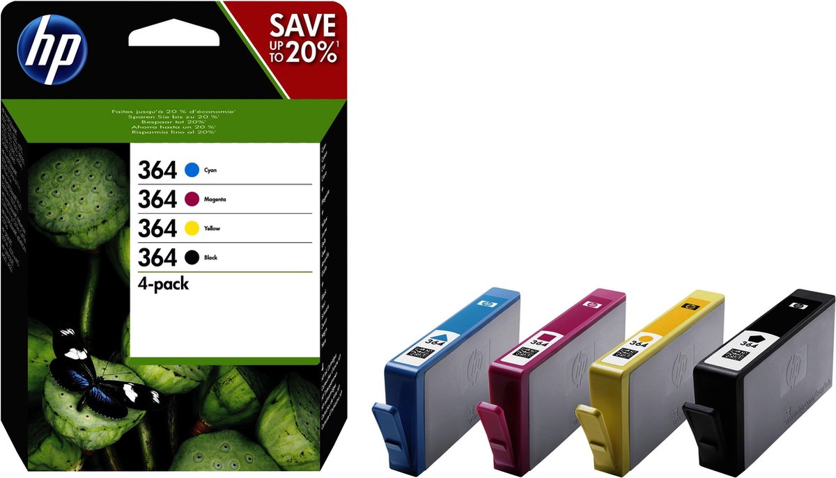 HP 364 - Inktcartridge / Zwart / Cyaan / Magenta / Geel / 4-pack / (N9J73AE)