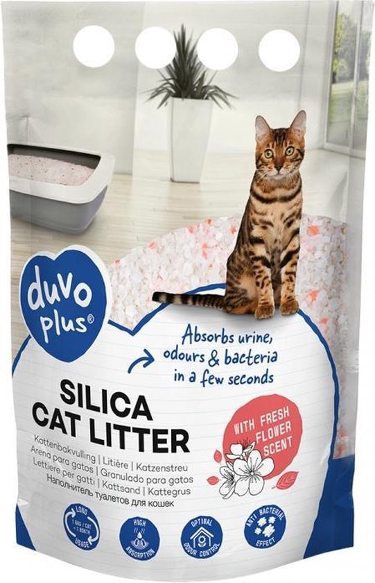 Duvo+ Premium silica kattenbakvulling bloemen Wit/roze 1-8mm - 5L - 2kg