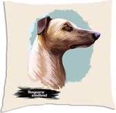 Sierkussen - Hongaarse Windhond Met Je Eigen Naam - Wit - 45 Cm X 45 Cm