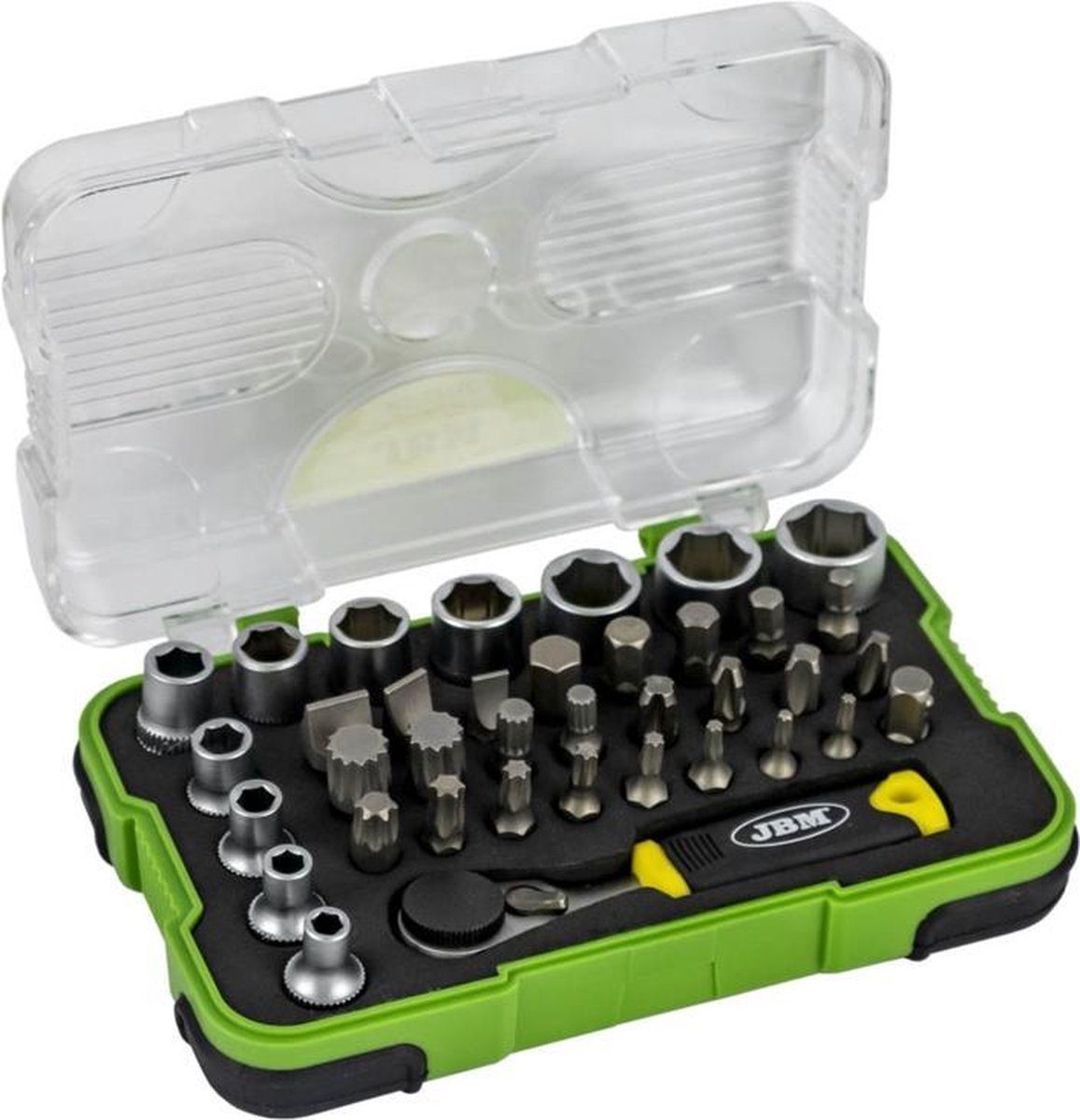 JBM Tools | Set van boor (schroef) bits met een diepening 1/4" en miniratel, 38 artikelen
