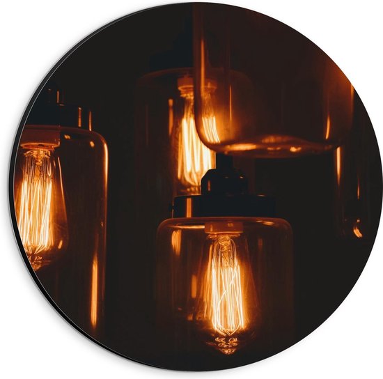 Dibond Wandcirkel - Hangende Lampen in Glazen Potten - 20x20cm Foto op Aluminium Wandcirkel (met ophangsysteem)