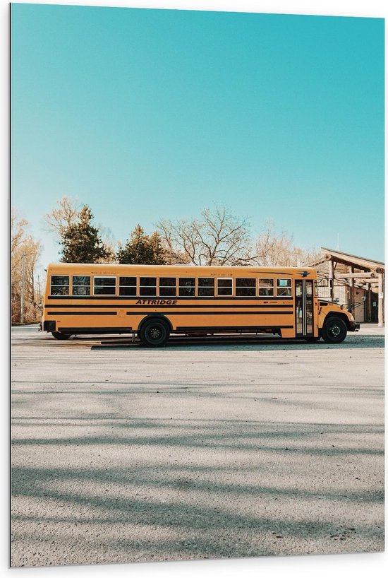 Dibond - Gele Schoolbus - 80x120cm Foto op Aluminium (Met Ophangsysteem)