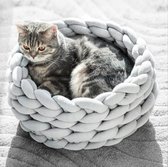 Luxe Kattenmand - Gebreid Mandje 40cm -  Grijs - Poezenmand - Puppymand