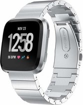 Stalen Smartwatch bandje - Geschikt voor  Fitbit Versa / Versa 2 metalen bandje - zilver - Horlogeband / Polsband / Armband
