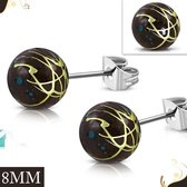 Aramat jewels ® - Ronde oorbellen acryl staal bruin 8mm