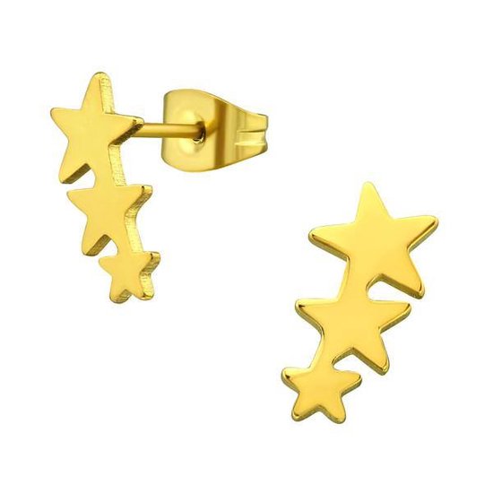 Aramat jewels ® - Stalen goudkleurige oorknoppen sterren 7mm x 13mm dames
