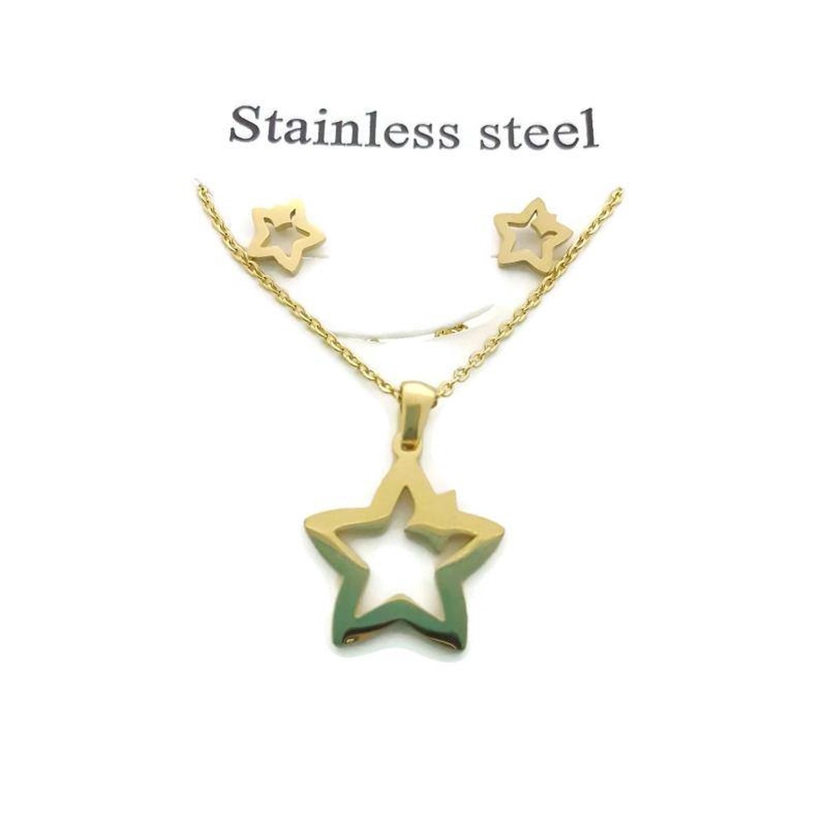 Aramat Jewels | Sieradensets | Glanzende Goudkleurige Ster Oorbellen & Ketting | | | | | | | Verkleurd niet