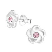Aramat jewels ® - Kinder oorbellen bloem 925 zilver licht roze kristal 7mm