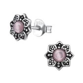 Aramat jewels ® - Aramat jewels oorbellen bloem cat eye 925 zilver 7mm licht roze