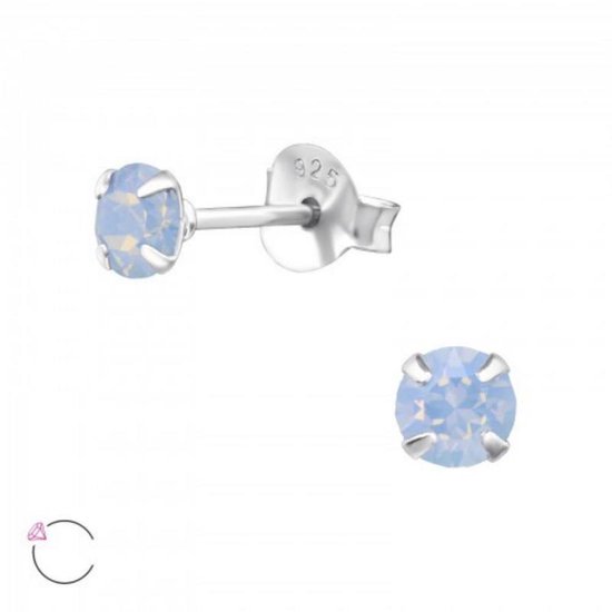 Aramat jewels ® - 925 sterling zilveren oorbellen 4mm swarovski elements kristal opaal blauw