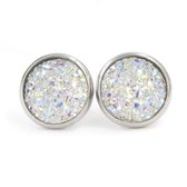 Aramat jewels ® - Druzy oorbellen zweerknopjes wit chirurgisch staal 10mm