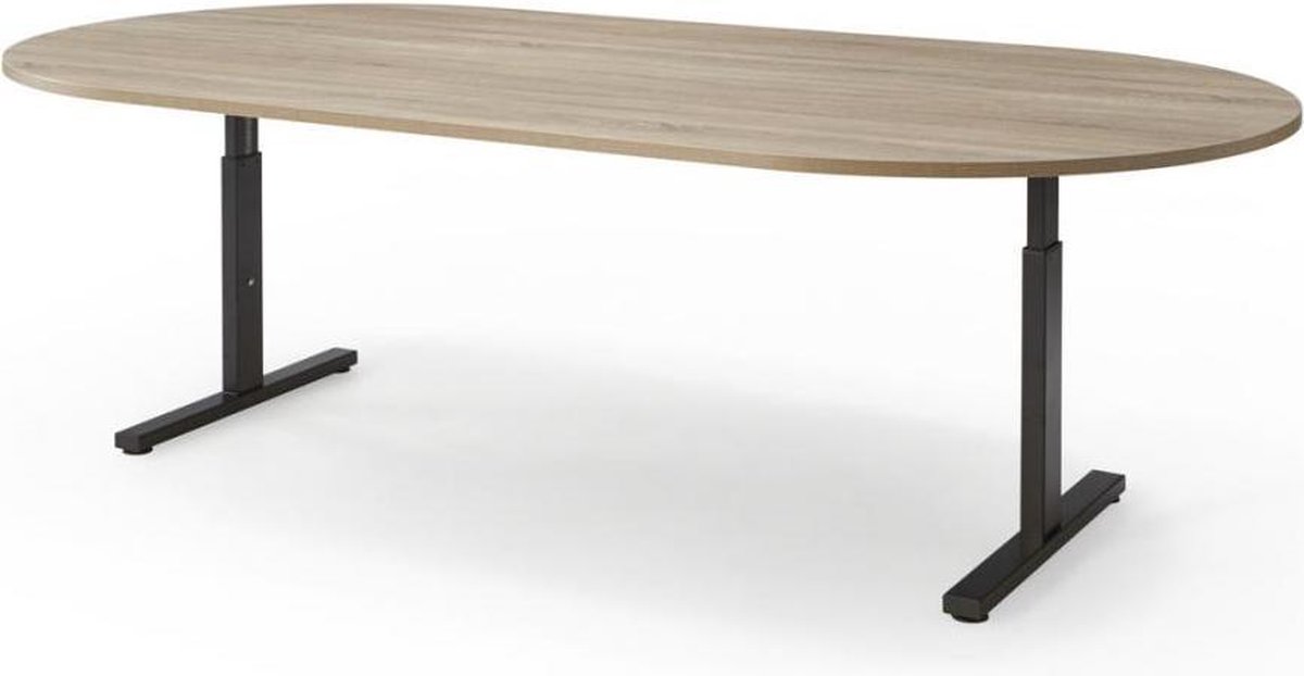 ABC Kantoormeubelen T-poot ovale vergadertafel Quick 240x120cm bladkleur Beuken framekleur Zwart (RAL9011)
