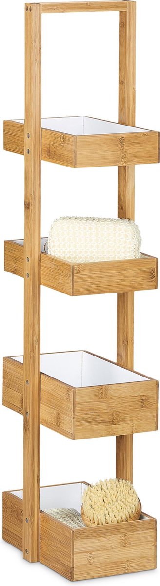 Relaxdays hoekkast van bamboe, met 3 vakken, HxBxD: 85,5 x 29 x 29 cm, open kast, voor woonkamer of keuken, natuur
