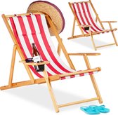 Relaxdays Strandstoel set van 2 - ligstoel - tuinstoel - inklapbaar - gestreept - rood-strip
