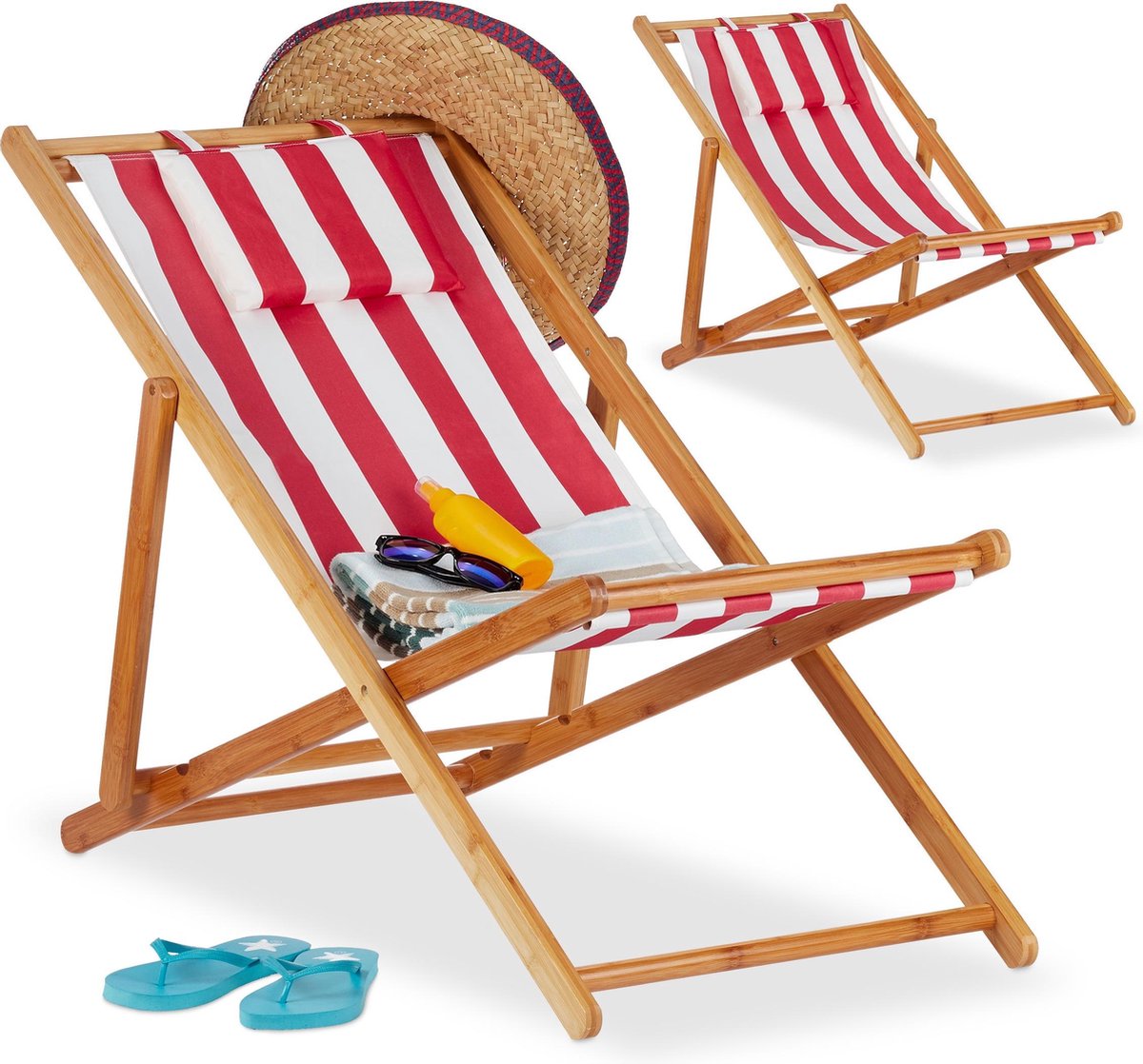 Relaxdays Strandstoel set van 2 ligstoel - kampeerstoel - tuinstoel - gestreept -... bol.com