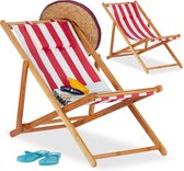 Relaxdays Strandstoel set van 2 - ligstoel - kampeerstoel - tuinstoel - gestreept - bamboe - rood-strip