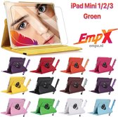 EmpX.nl Apple iPad Mini 1/2/3 360° Draaibaar tablethoes met Stylus Pen en Screen protector Groen Kunstleer | 360° Draaibaar Cover | Easy-click beschermhoes met gekleurde stylus pen en Screen 