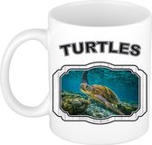 Dieren zee schildpad beker - turtles/ schildpadden mok wit 300 ml