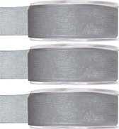 3x Hobby/decoratie grijze organza sierlinten 2,5 cm/25 mm x 20 meter - Cadeaulint organzalint/ribbon - Striklint linten grijs