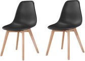 SACHA Set van 2 zwarte eetkamerstoelen - Massief houten hevea-voeten - Scandinavisch - B 48 x D 55 cm