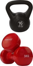 Tunturi - Fitness Set - Vinyl Dumbbell 2 x 3 kg - Kettlebell 16 kg