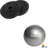 Tunturi - Fitness Set - Halterschijven 2 x 2,5 kg - Gymball Zilver 55 cm