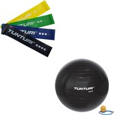 Tunturi - Fitness Set - Weerstandsbanden 4 stuks - Gymball Zwart 55 cm