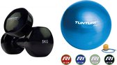 Tunturi - Fitness Set - Vinyl Dumbbell 2 x 5 kg - Gymball Blauw 65 cm