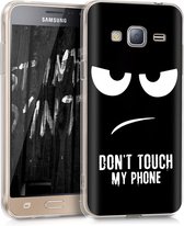 kwmobile telefoonhoesje voor Samsung Galaxy J3 (2016) DUOS - Hoesje voor smartphone in wit / zwart - Don't Touch My Phone design