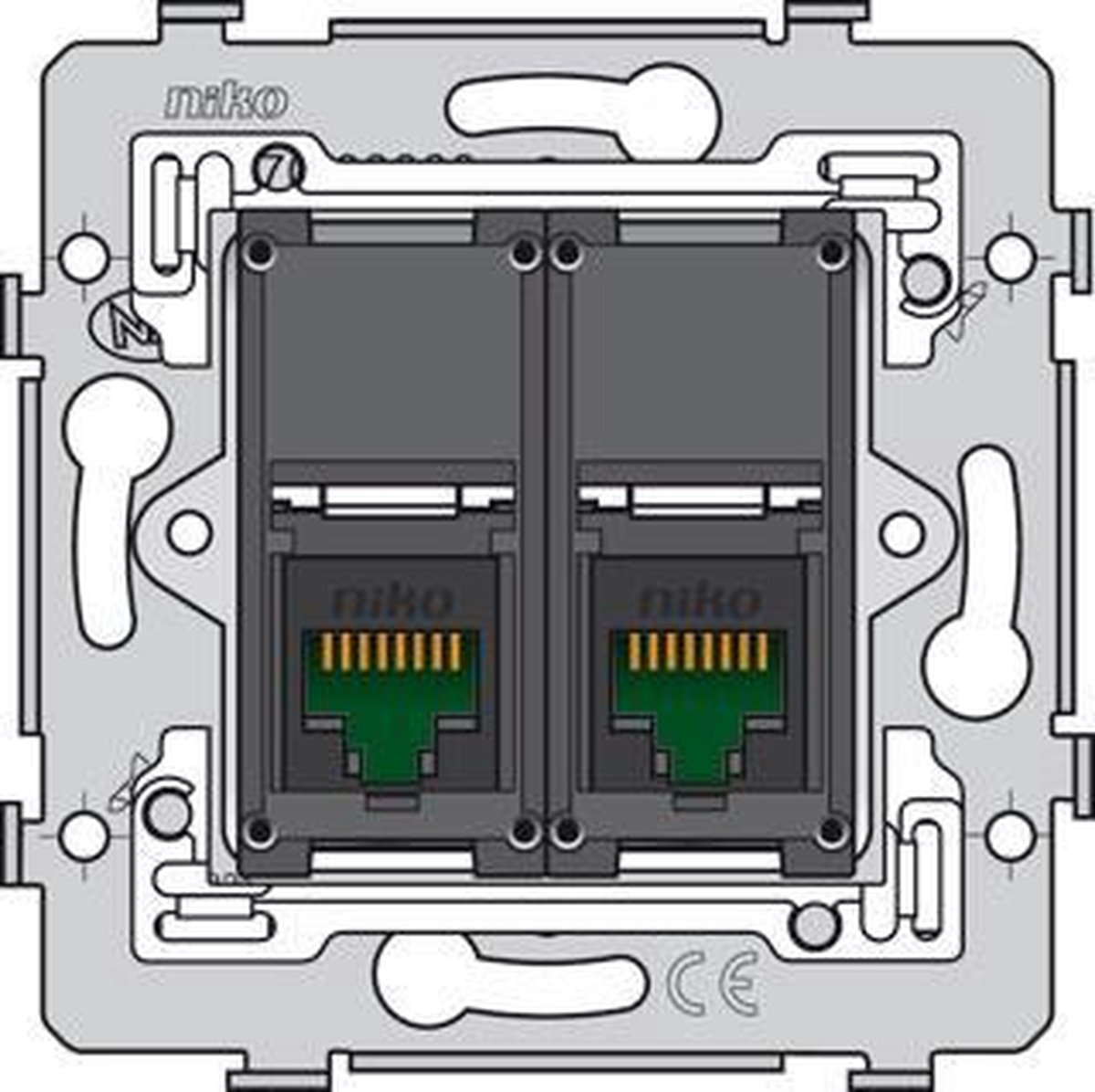 Niko 2x RJ45-aansluitingen UTP cat. 5E, vlakke uitvoering, incl. inbouwraam met schroefbevestiging